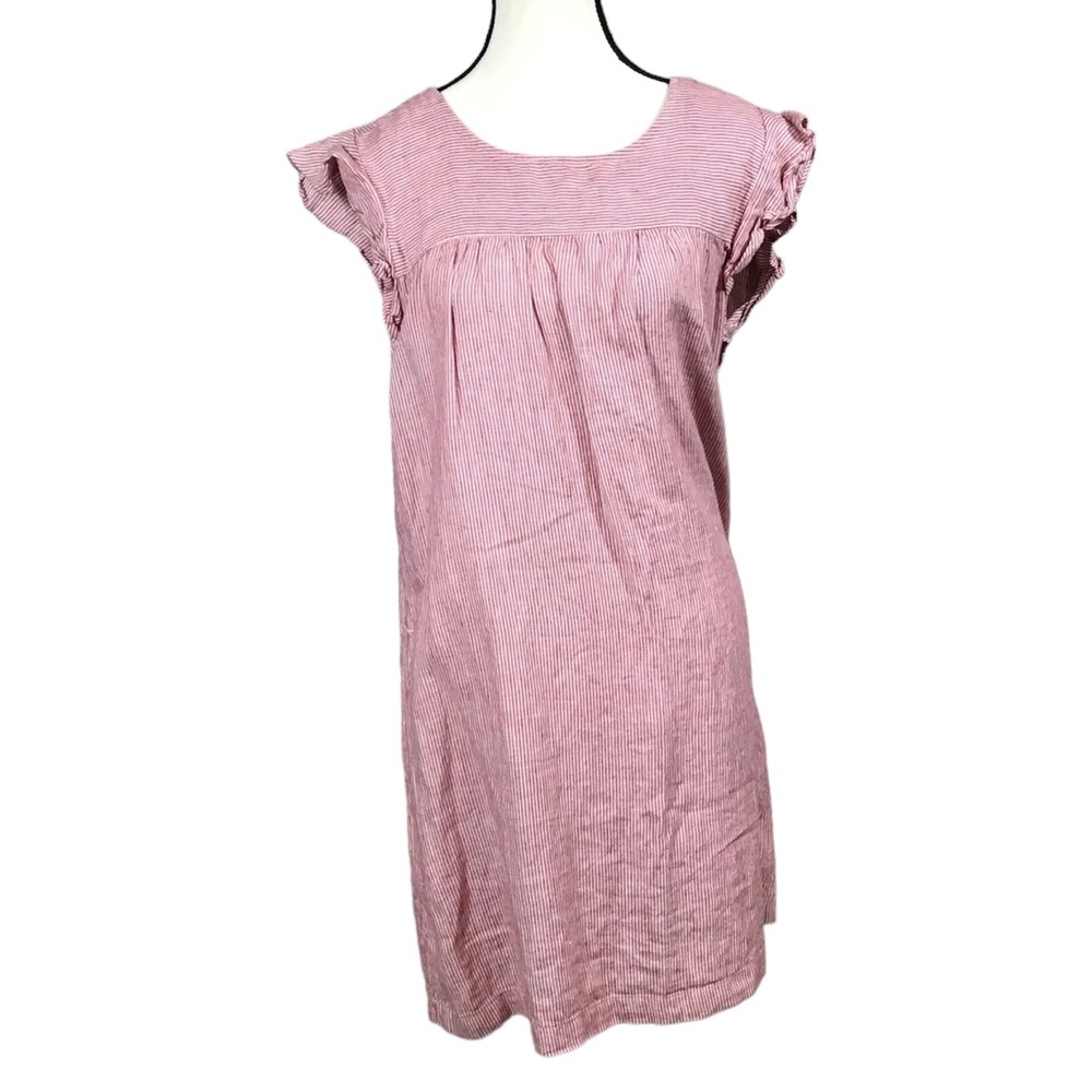 Cynthia Rowley Womens Striped Linen Mini Dress SZ M Pocket Ruffle Flutter Garden - Picture 13 of 13